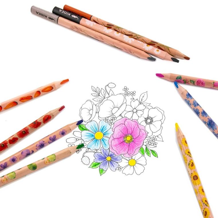 Kidea, Jumbo, kredki ołówkowe trójkątne, kwiaty, 10 kolorów