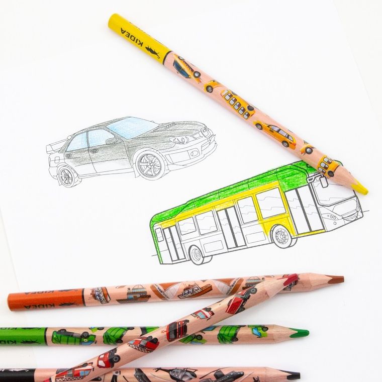Kidea, Jumbo, kredki ołówkowe trójkątne, pojazdy, 10 kolorów