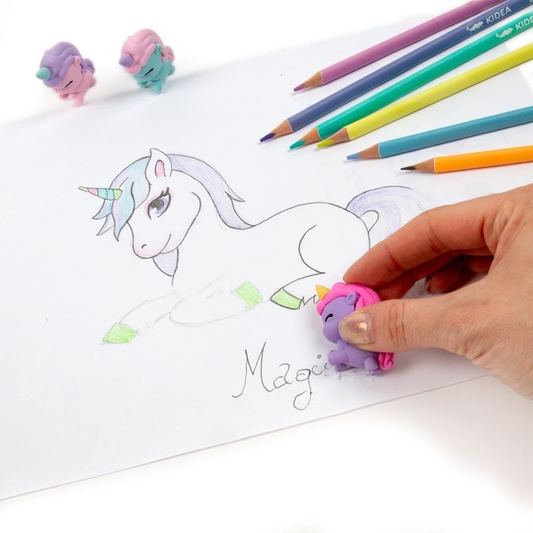 Kidea, kredki i gumki, unicorn, 9 elementów