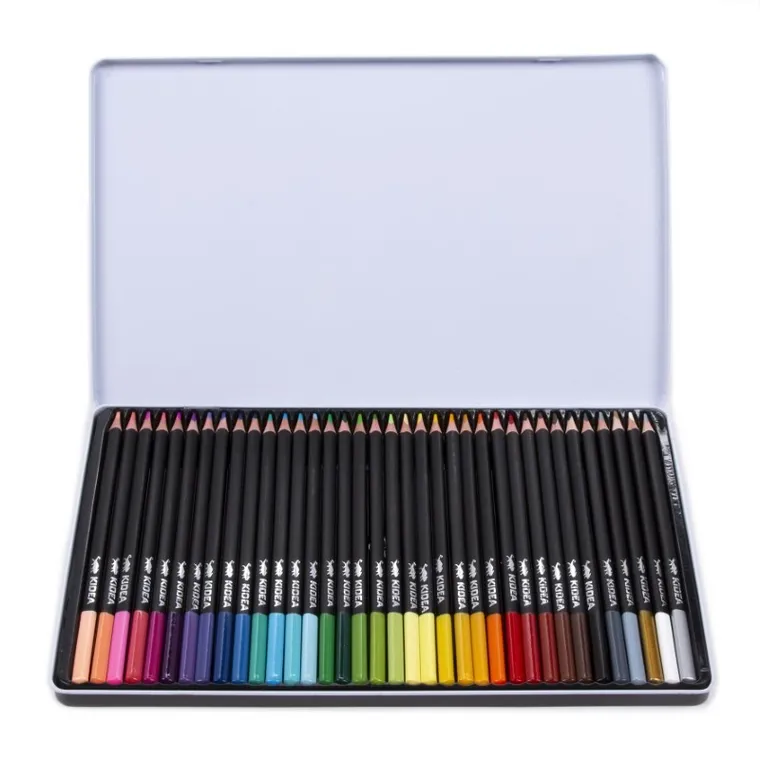 Kidea, kredki ołówkowe trójkątne w metalowym pudełku, 36 kolorów