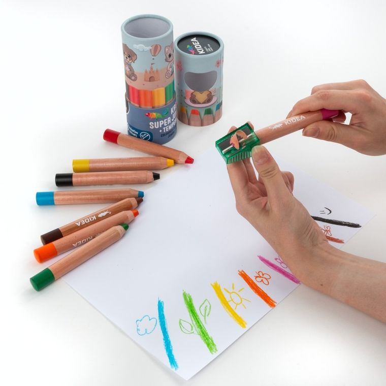 Kidea, Kredki Super Jumbo, 8 kolorów, zestaw z temperówką