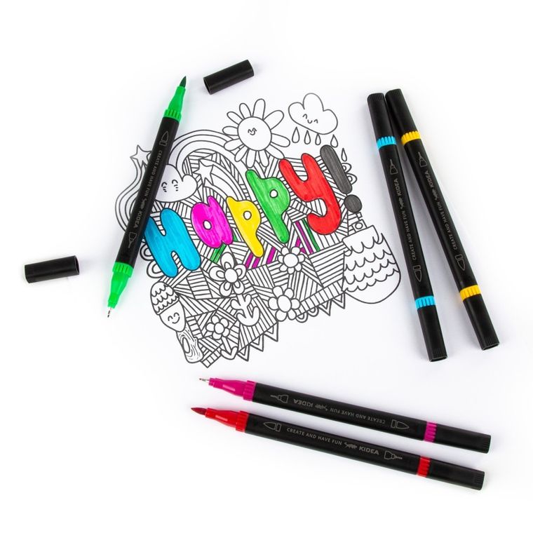 Kidea, markery brush z cienkopisem, 6 kolorów