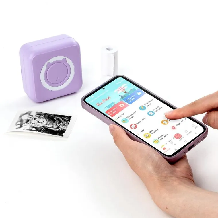 Kidea, Mini drukarka termicz bluetooth, fioletowa