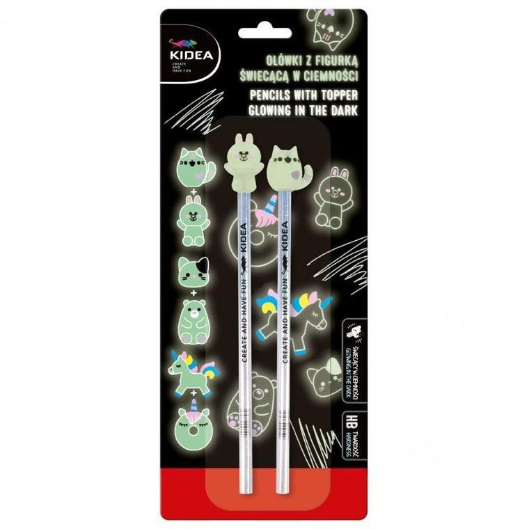 Kidea, ołówek HB z figurka, świecące w ciemności, 2 szt.
