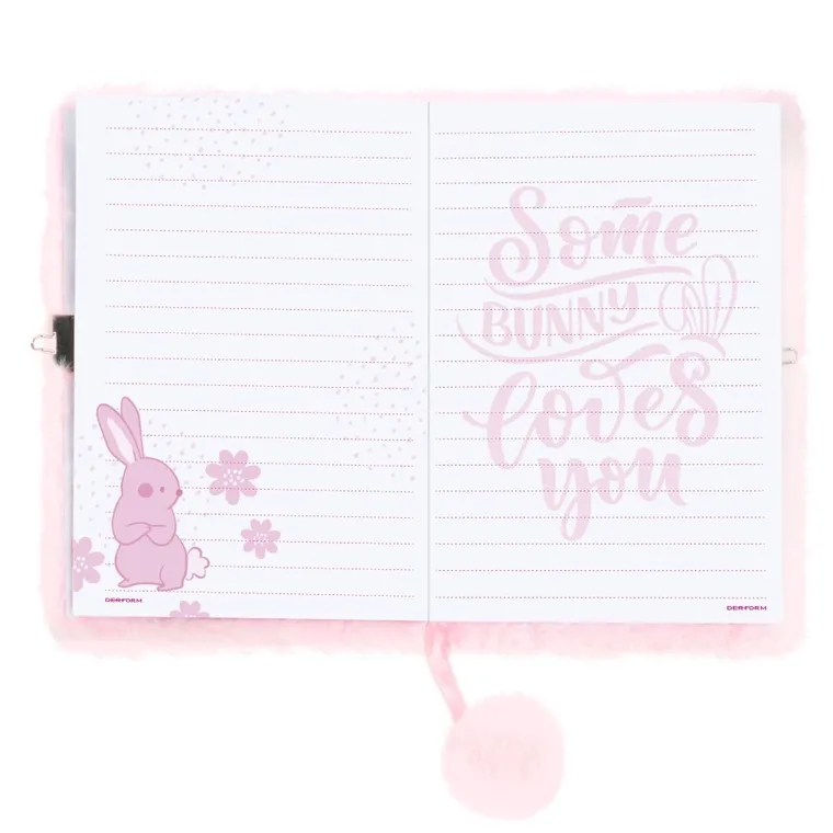 Kidea, pamiętnik pluszowy z kłódką, różowy królik