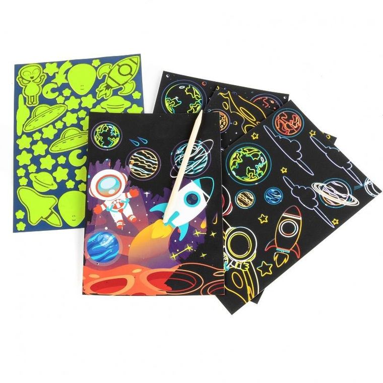 Kidea, wydrapywanka z kolorowanką, 2w1, świecąca w ciemności, kosmos