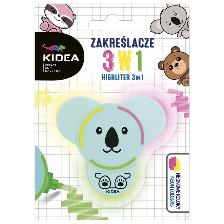 Kidea, zakreślacz 3w1, zwierzaki, 1 szt.