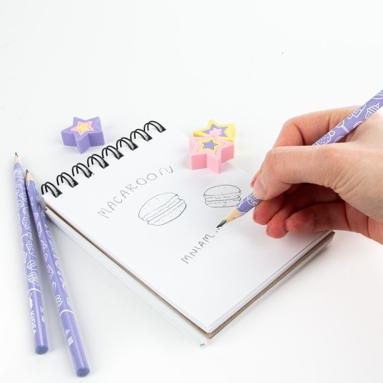 Kidea, zapachowe ołówki + gumki do ścierania, makaroniki