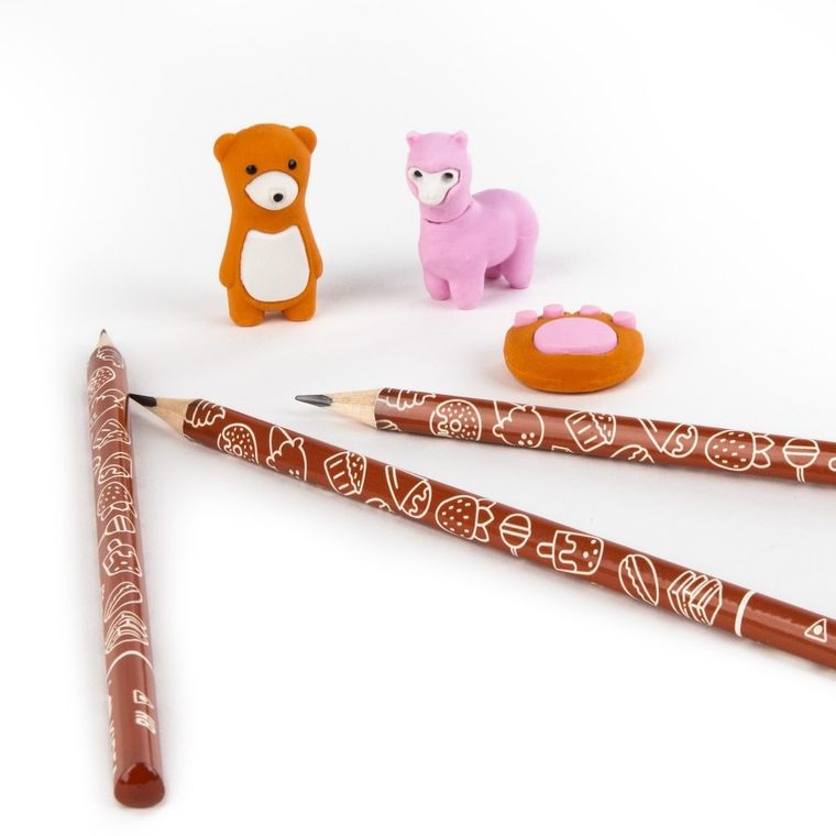 Kidea, zapachowe ołówki + gumki do ścierania, słony karmel
