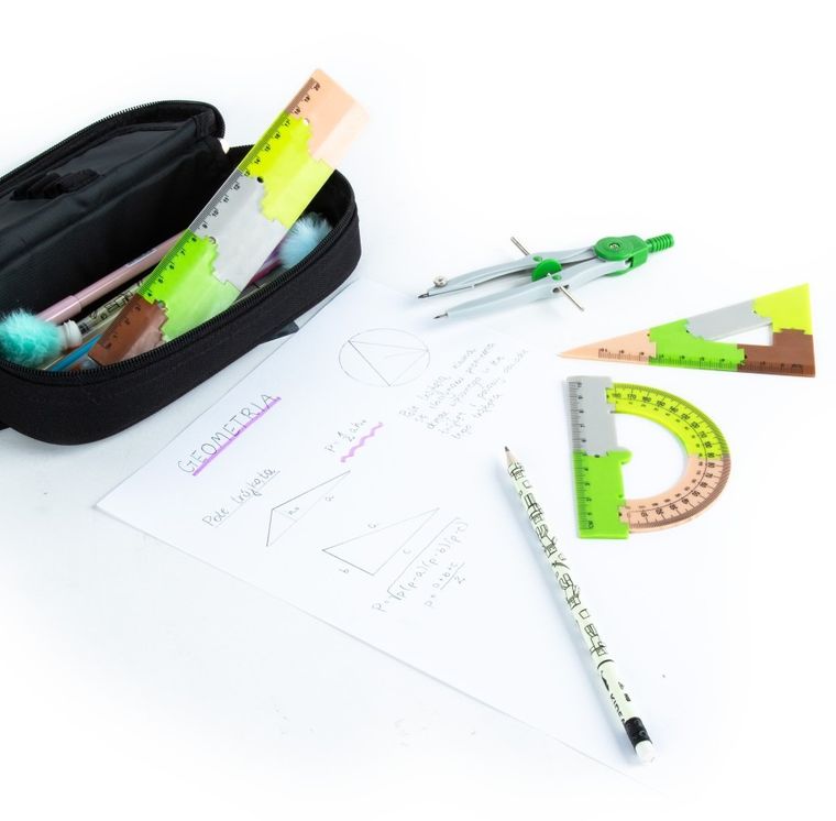 Kidea, zestaw geometryczny z linijką, 20 cm, 4 elementy