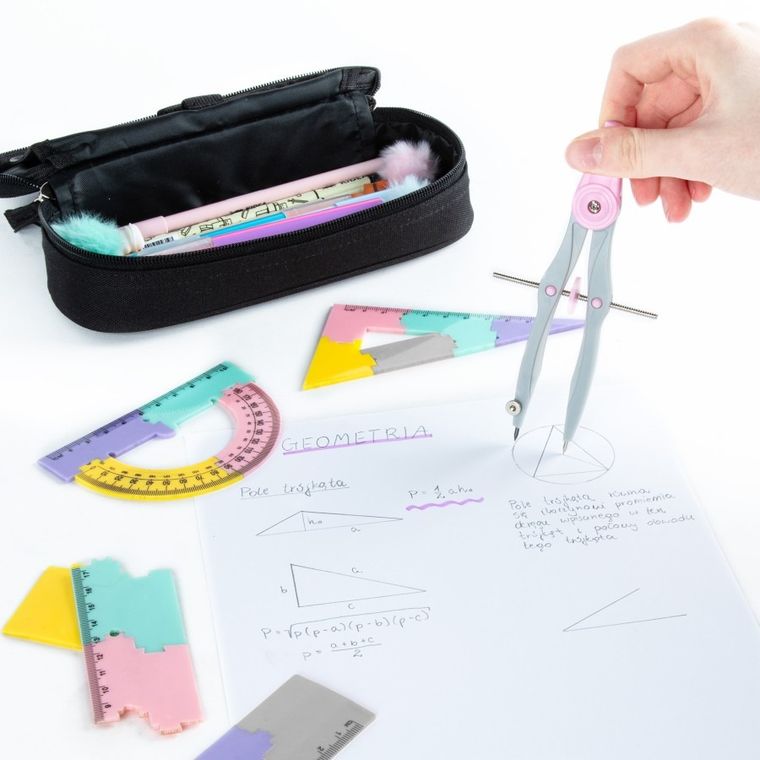 Kidea, zestaw geometryczny z linijką, 20 cm, 4 elementy