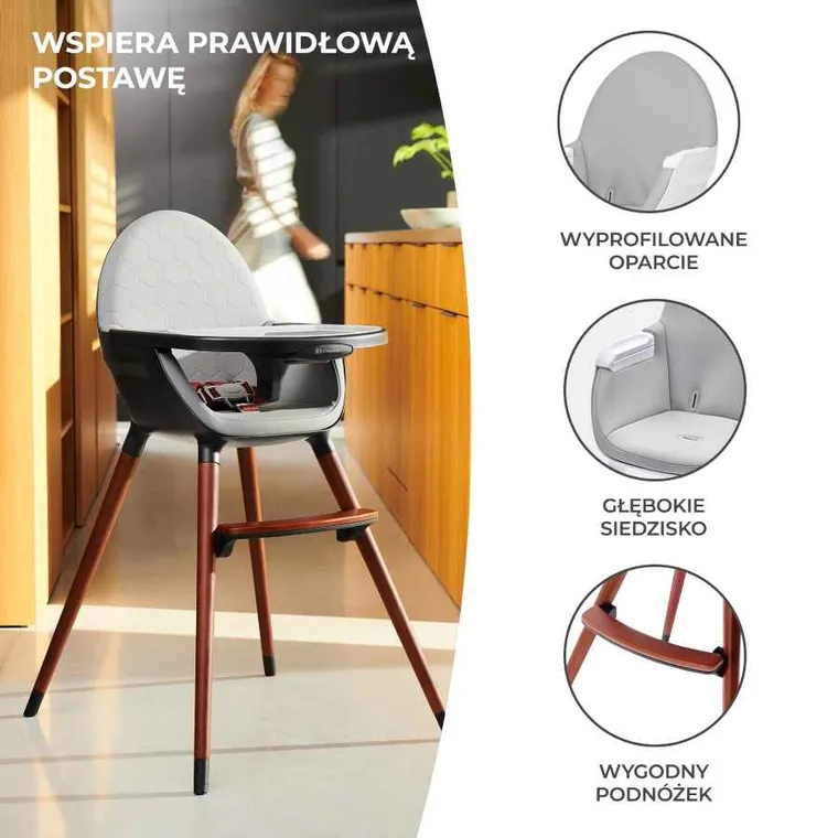 Kinderkraft, Fini, krzesełko do karmienia, 2w1, szare