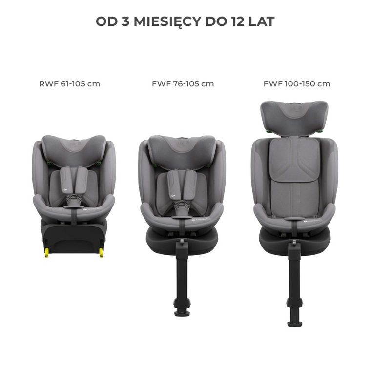Kinderkraft, I-Fix, fotelik samochodowy, 61-150 cm, grey