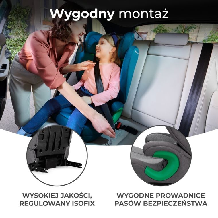 Kinderkraft, Junior Fix 2, I-Size, fotelik samochodowy, Rocket Grey, 100-150 cm, 15-36 kg
