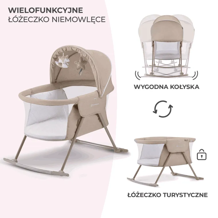 Kinderkraft, Lovi, leżaczek-kołyska 3w1, beżowa