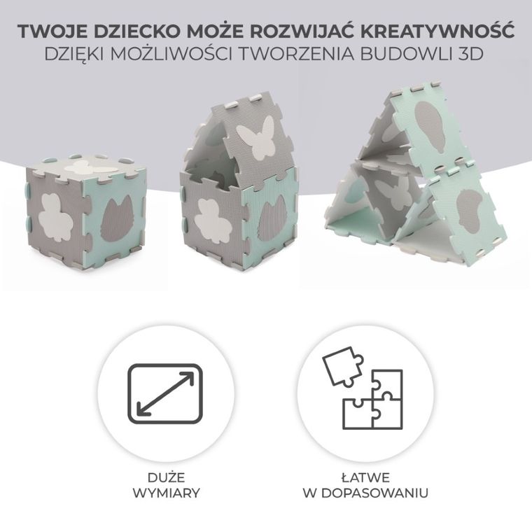 Kinderkraft, Luno, mata piankowa, puzzle, mint