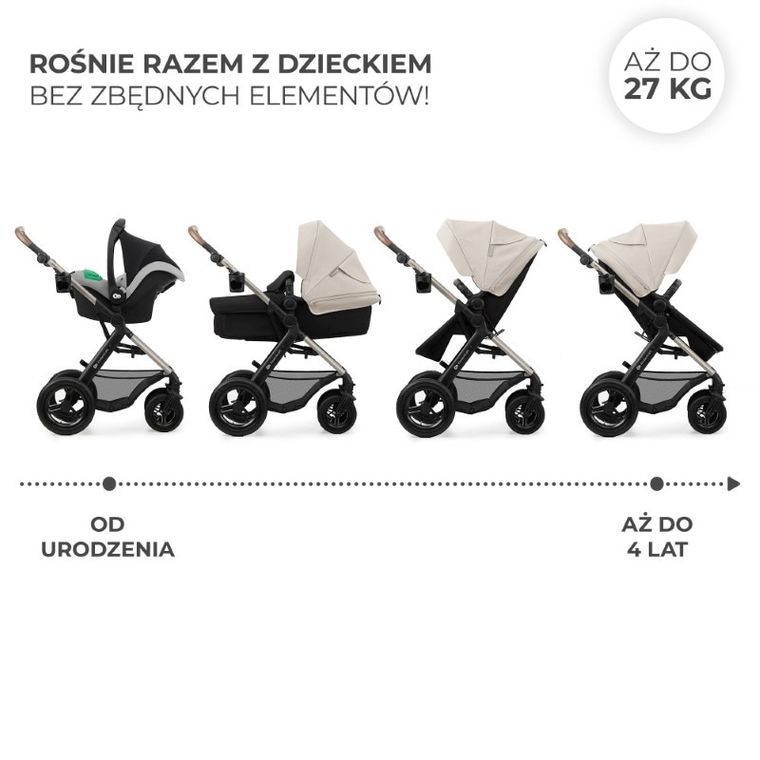Kinderkraft, Moov 2, Air Wheels, wózek wielofunkcyjny 4w1, Moonlight Grey