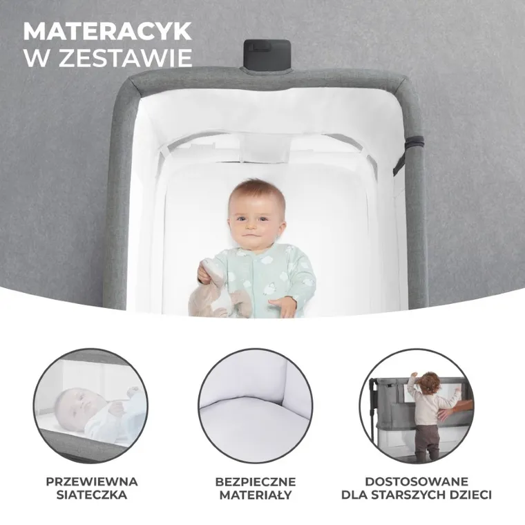 Kinderkraft, Neste Grow, łóżeczko dostawne, dark grey