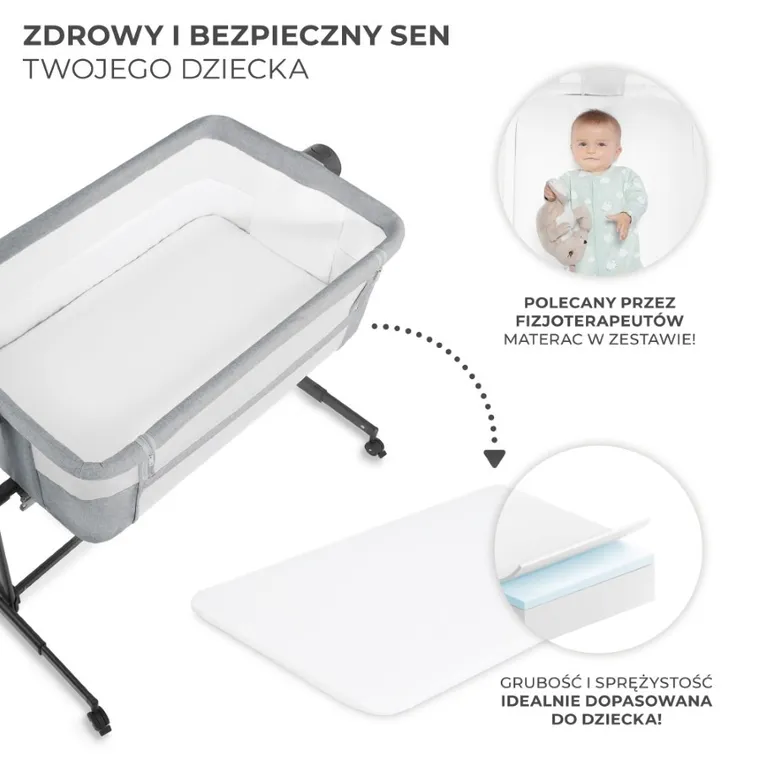 Kinderkraft, Neste Up 2, łóżeczko dostawne, light grey
