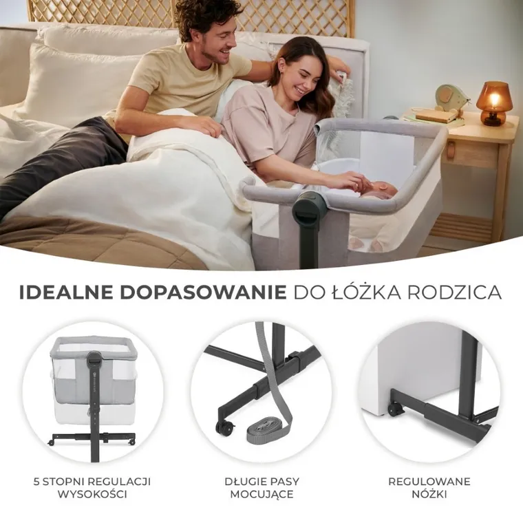 Kinderkraft, Neste Up 2, łóżeczko dostawne, light grey