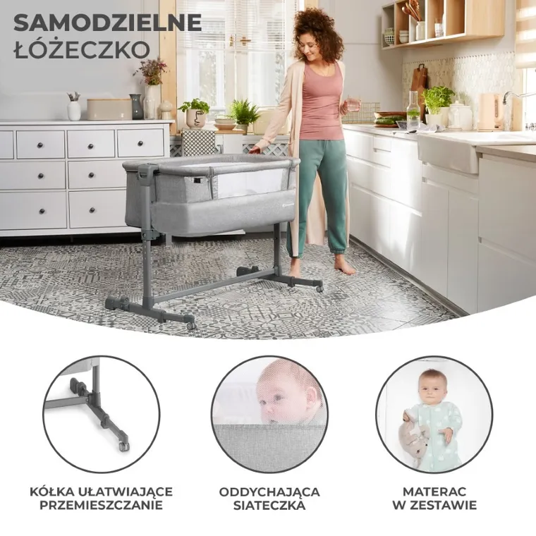 Kinderkraft, Neste Up, łóżeczko dostawne, Grey Melange