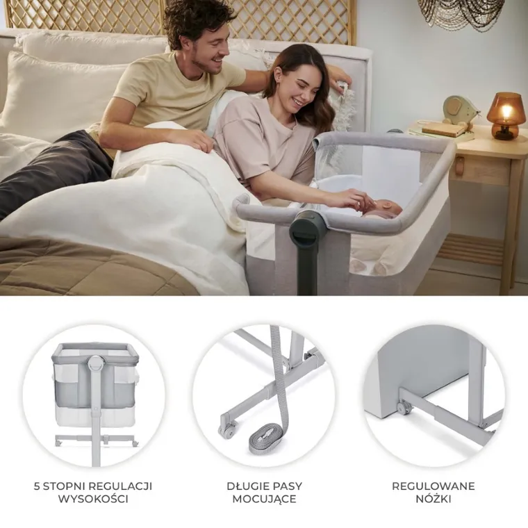 Kinderkraft, Nestee Up 2, łóżeczko dostawne, full light grey