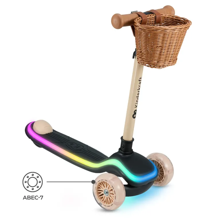 Kinderkraft, Raket, hulajnoga 3-kołowa LED, Beige