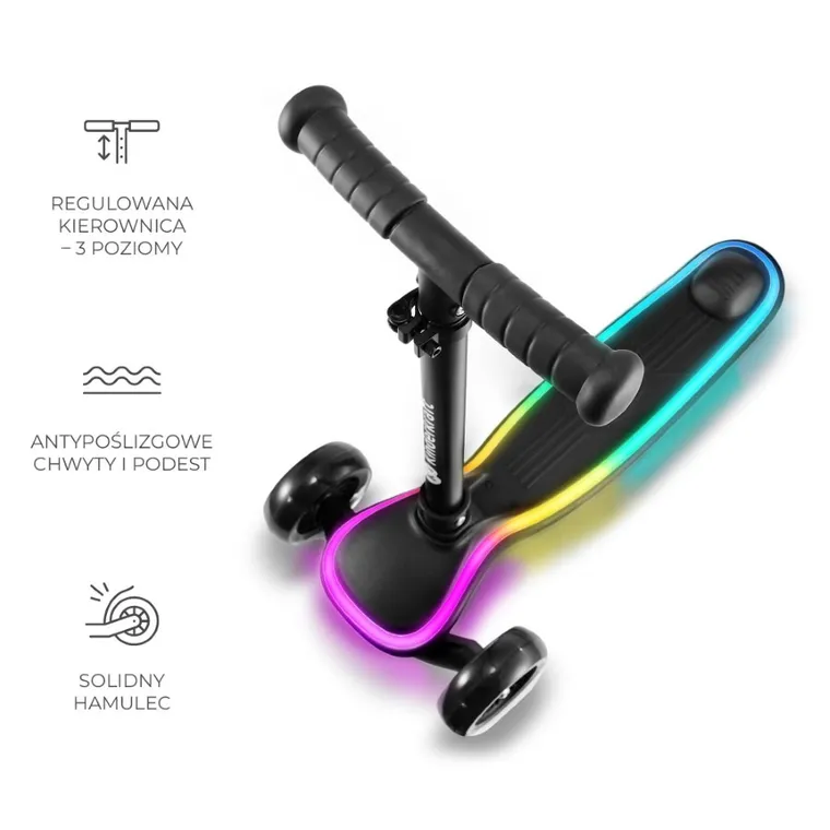 Kinderkraft, Raket, hulajnoga 3-kołowa LED, Black