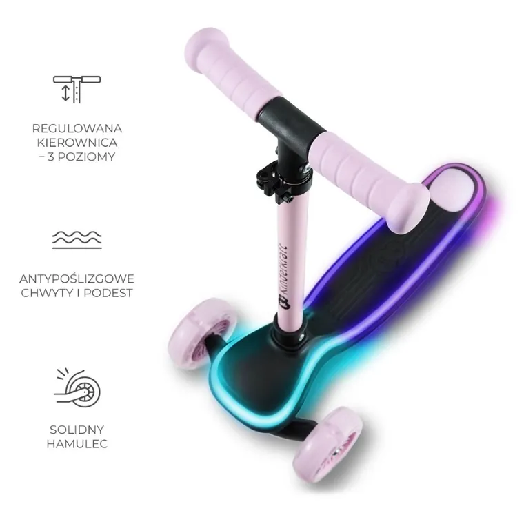 Kinderkraft, Raket, hulajnoga 3-kołowa LED, Pink