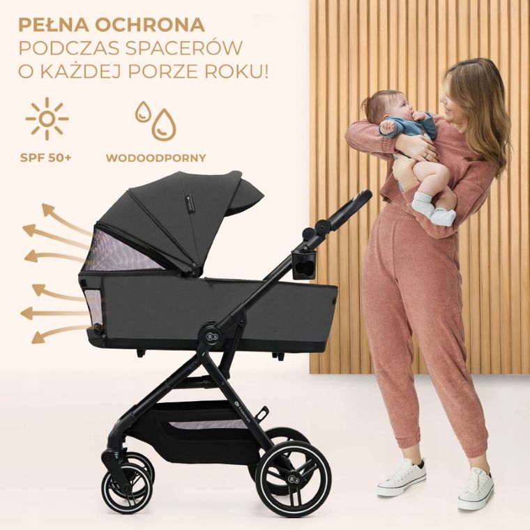 Kinderkraft, Yoxi, Mink Pro, wózek wielofunkcyjny 3in1, Moonlight Grey