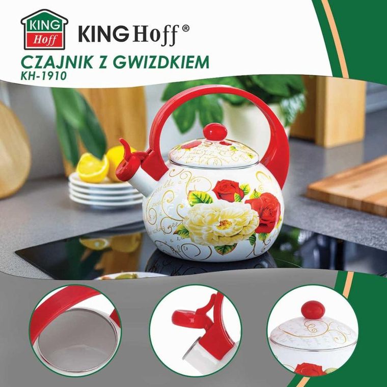 Kinghoff, czajnik emaliowany z gwizdkiem, 2l, KH-1910
