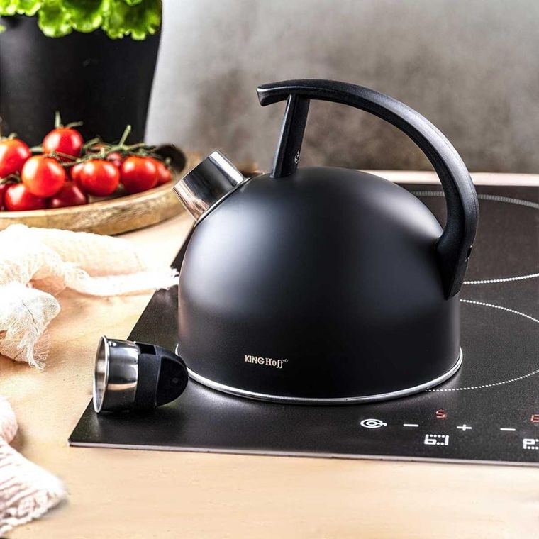 Kinghoff, czajnik z gwizdkiem, czarny mat, 1,5l