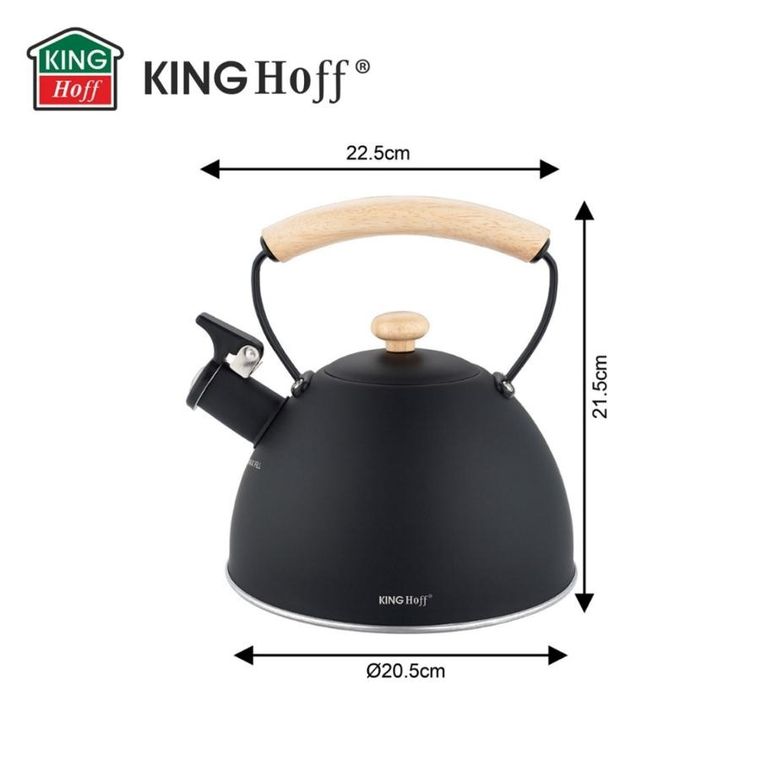 Kinghoff, czajnik z gwizdkiem, czarny mat, 2,5l, kh-1999