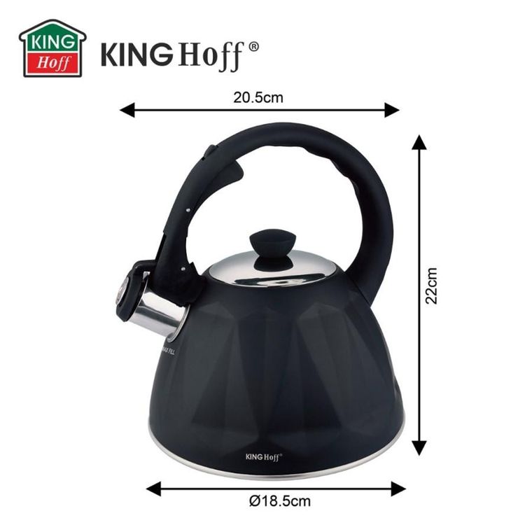 Kinghoff, czajnik z gwizdkiem, czarny mat, 2l, kh-1997