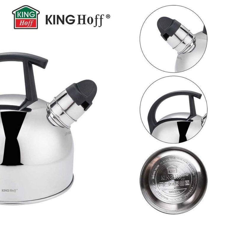 Kinghoff, czajnik z gwizdkiem, srebrny, 1,5l