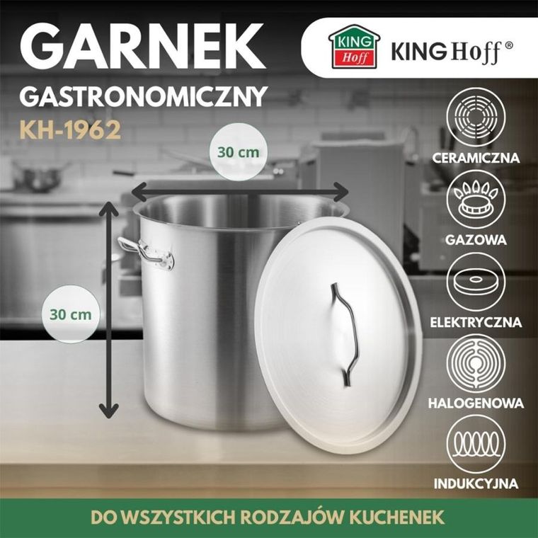 Kinghoff, garnek gastronomiczny z pokrywą, stalowy, 21l, KH-1962