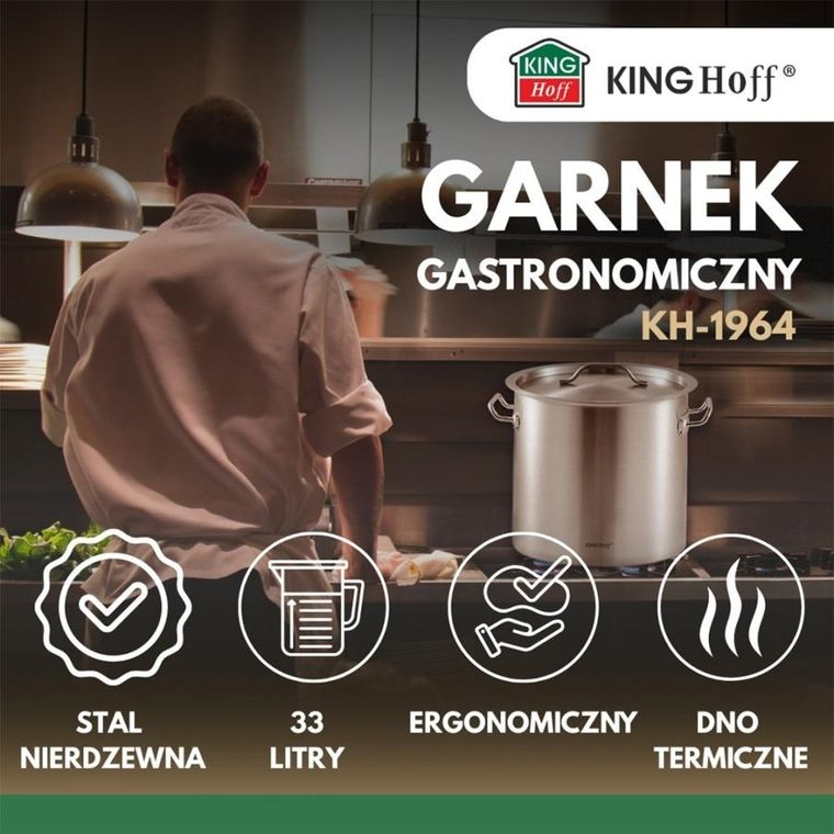 Kinghoff, garnek gastronomiczny z pokrywą, stalowy, 33l, KH-1964