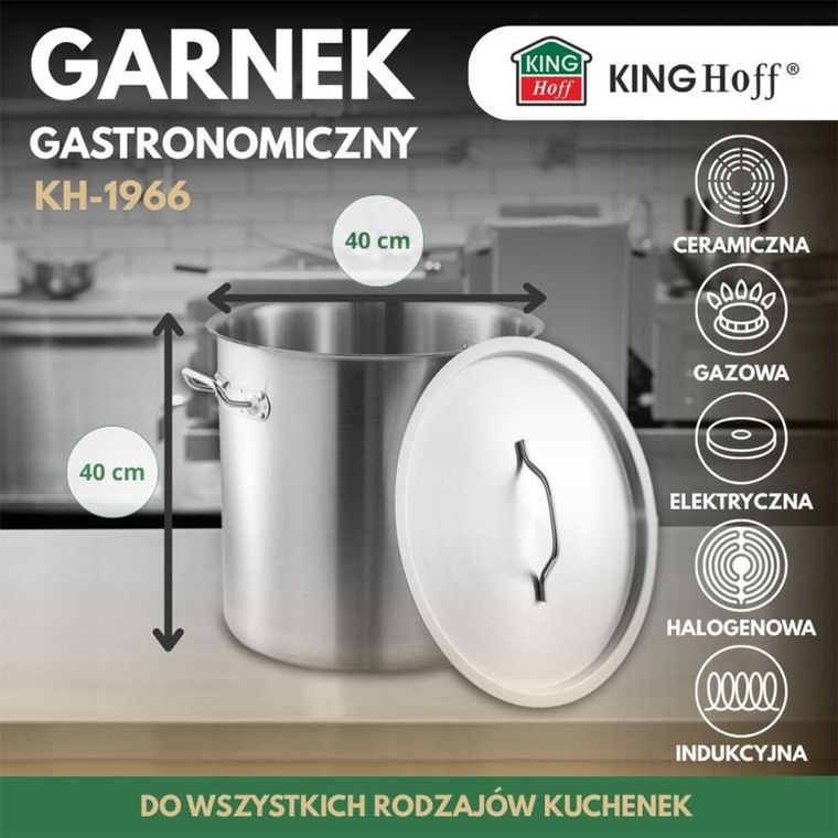 Kinghoff, garnek gastronomiczny z pokrywą, stalowy, 50l, KH-1966