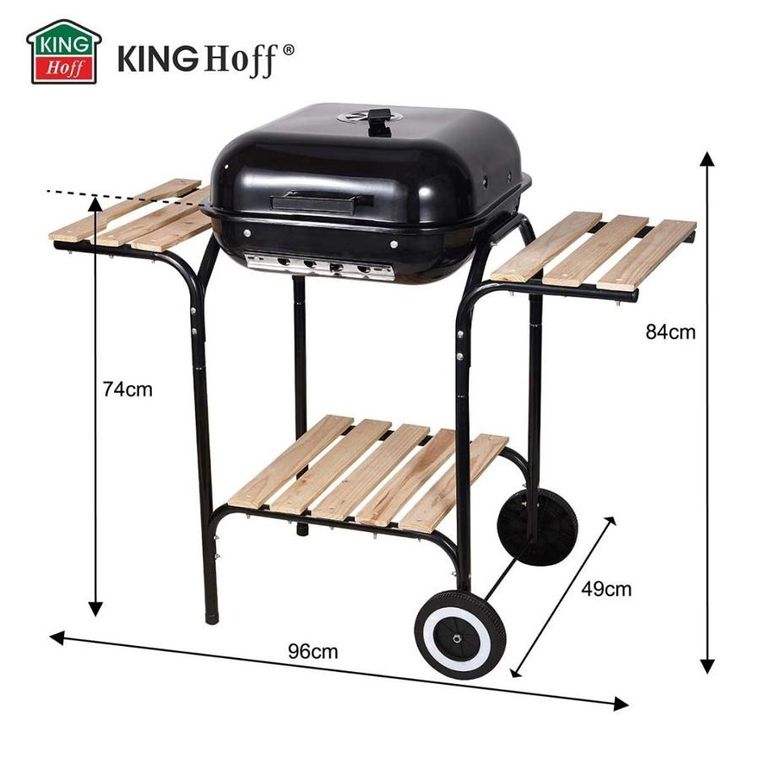 Kinghoff, grill węglowy na kółkach z półkami, kh-2034