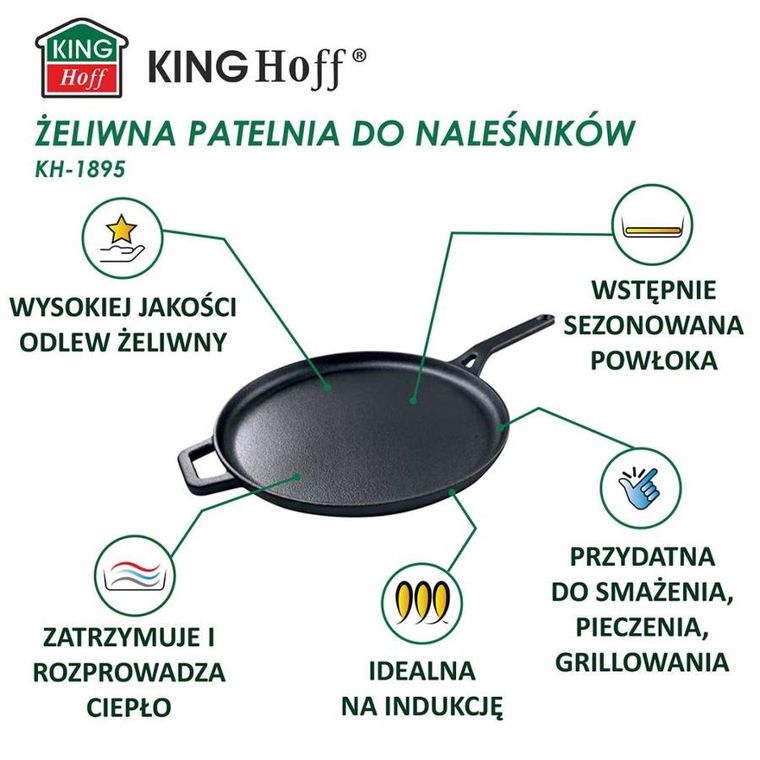 Kinghoff, patelnia żeliwna do naleśników pizzy, 29 cm