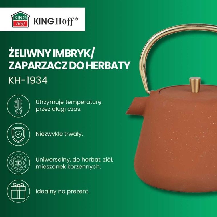 Kinghoff, zaparzacz żeliwny imbryk z filtrem, 1l