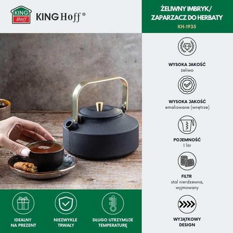Kinghoff, zaparzacz żeliwny imbryk z filtrem, 1l