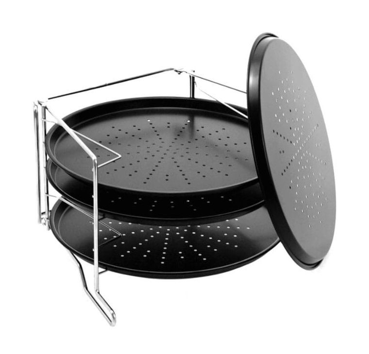 Kinghoff, zestaw 4 blach do pizzy, ze stelażem, 28 cm