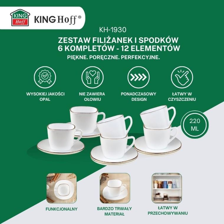 Kinghoff, zestaw kawowy, 6 filiżanek ze spodeczkami, KH-1930