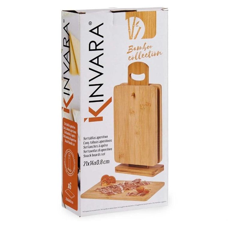 Kinvara, deski do krojenia bambusowe, na stojaku, 6 szt.