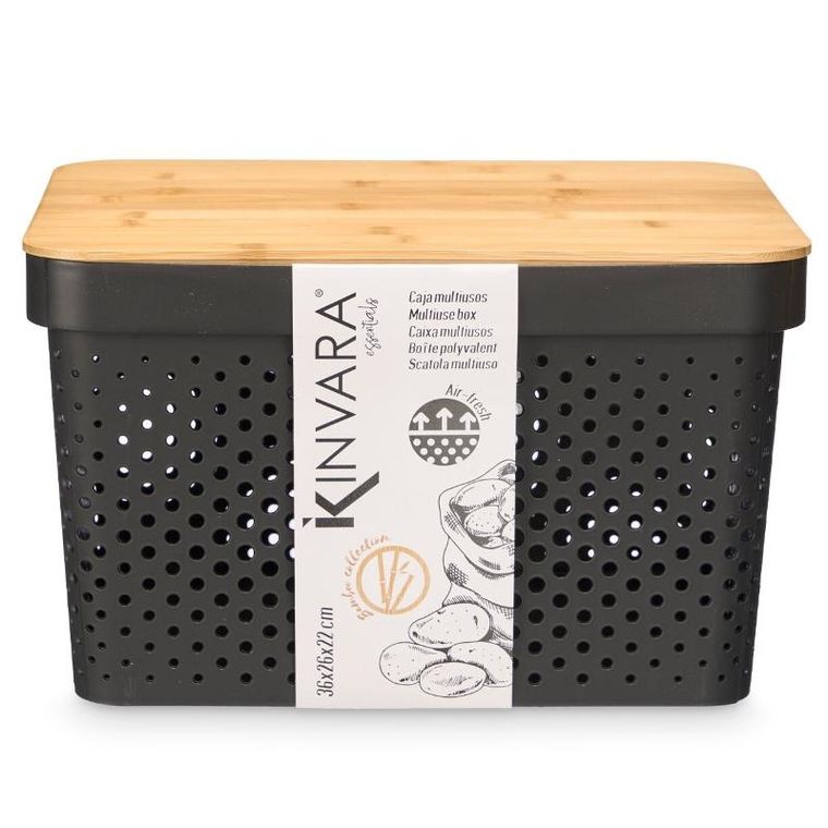 Kinvara, duży plastikowy pojemnik z bambusową pokrywą, 36-26-22 cm