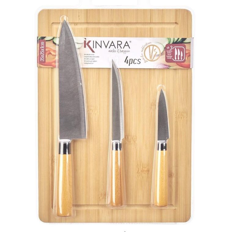 Kinvara, Orva, deska do krojenia, bambusowa, 3 noże