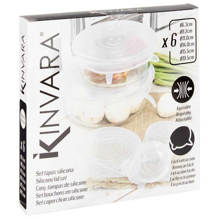 Kinvara, silikonowe osłonki na naczynia do lodówki, 6 sztuk