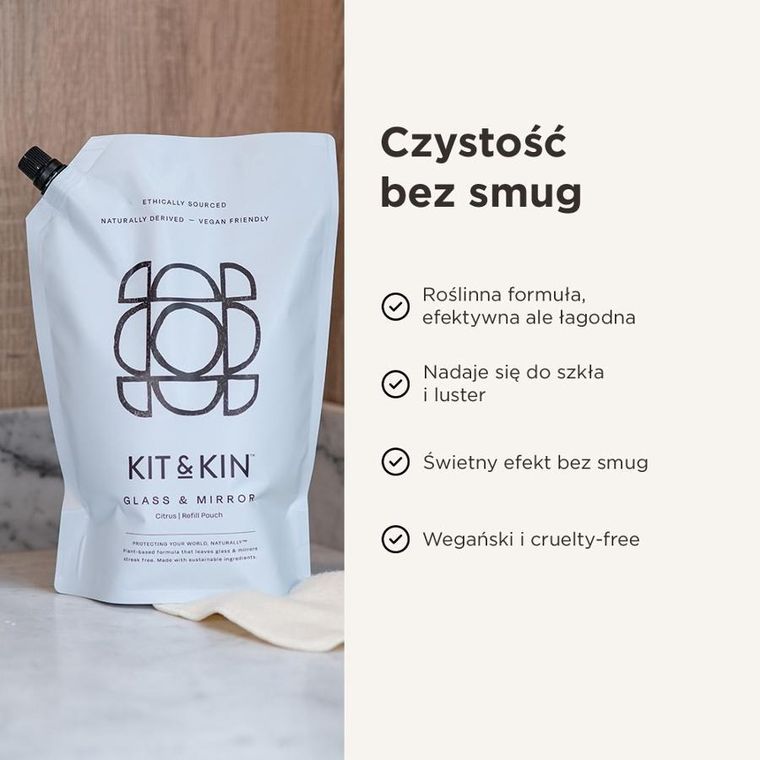 Kit & Kin, naturalny płyn do mycia szyb i luster, o zapachu grejpfruta, 1l