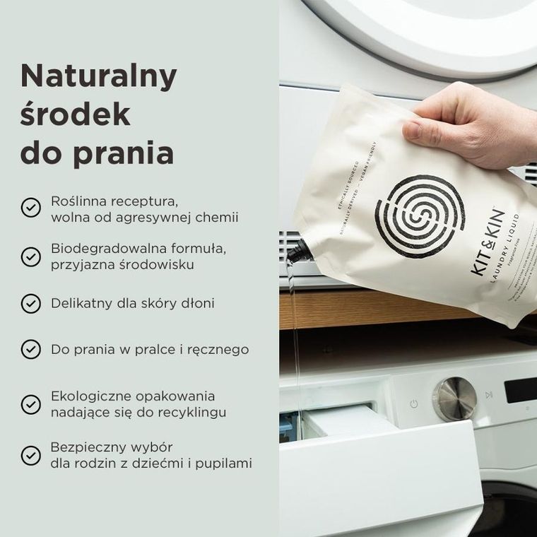 Kit & Kin, naturalny płyn do prania, bezzapachowy, 1l